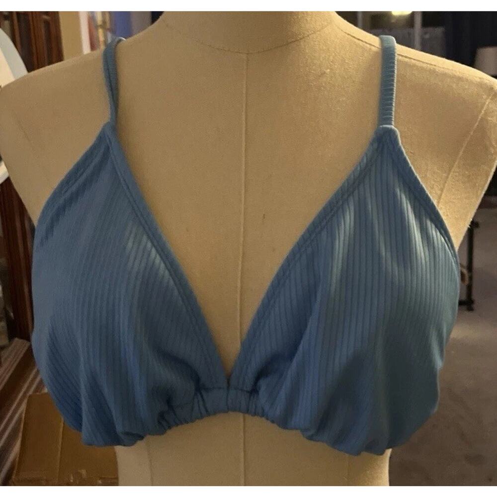 Wild Fable Light Blue Ribbed Triangle String Bikini Top Size L - Picture 4 of 4